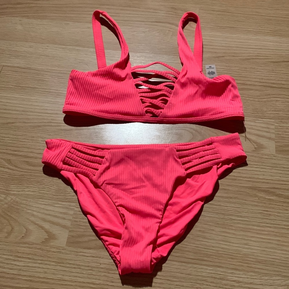 bright pink swim suit